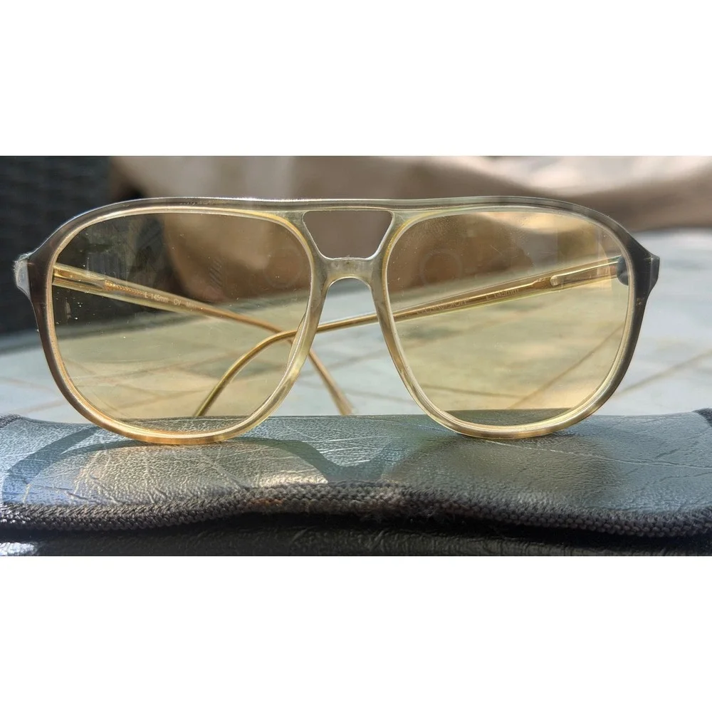 Clearvision Aviator Style Tinted Glasses Mens L 145mm Tan Amber Vtg Grandpa Core